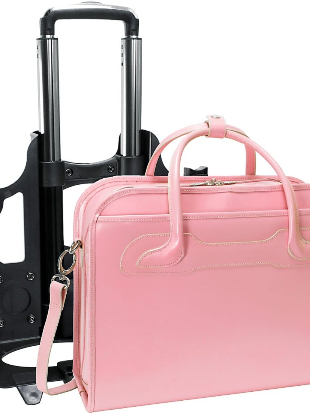 McKlein Pink Shoulder Strap Briefcase with removable roller wheel carrier